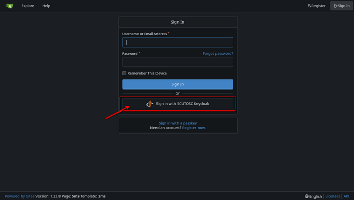 登陆界面选择 Sign in with SCUTOSC Keycloak